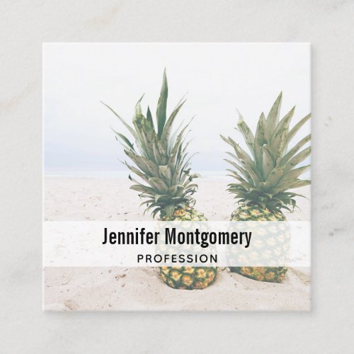 Photo of 2 Pineapples on a Beach Square Business Card