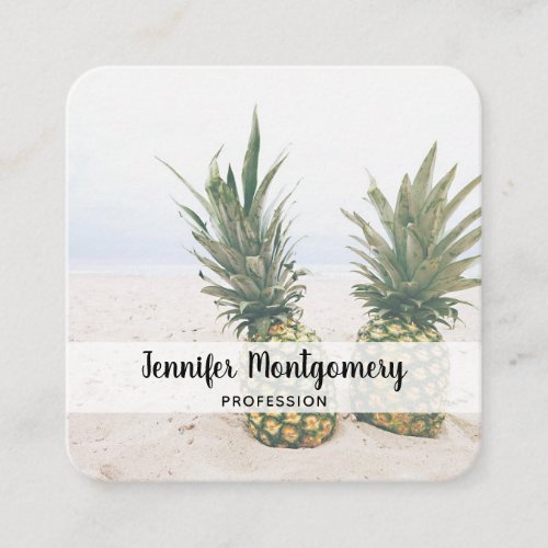 Photo of 2 Pineapples on a Beach Square Business Card