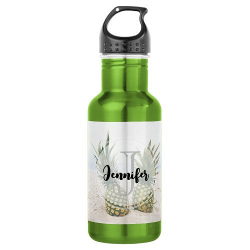Photo of 2 Pineapples on a Beach Stainless Steel Water Bottle