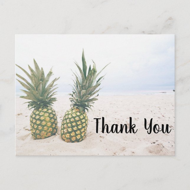 Photo of 2 Pineapples on a Beach Thank You Postcard (Front)