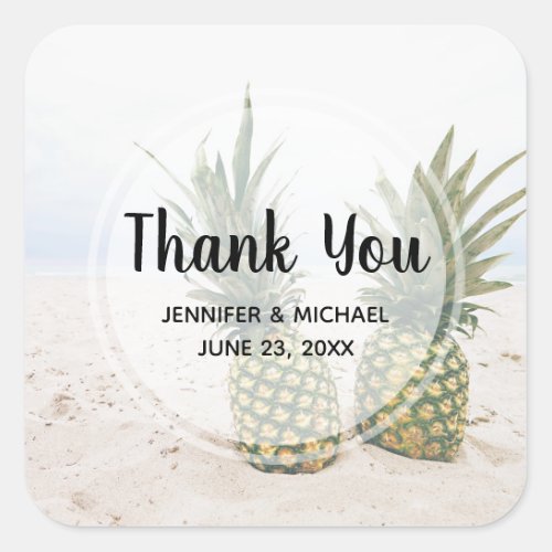 Photo of 2 Pineapples on a Beach Thank You Square Sticker