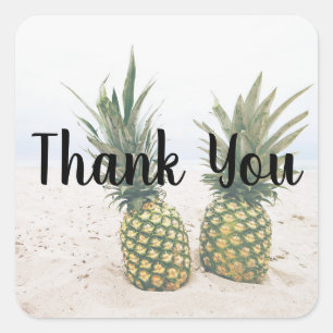 Photo of 2 Pineapples on a Beach Thank You Square Sticker