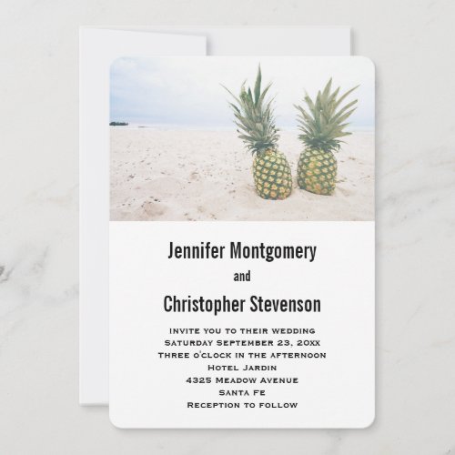 Photo of 2 Pineapples on a Beach Wedding Invitation