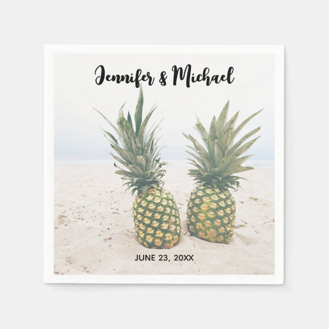 Photo of 2 Pineapples on a Beach Wedding Napkins (Front)