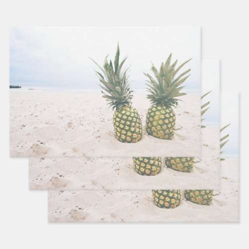 Photo of 2 Pineapples on a Beach Wrapping Paper Sheets