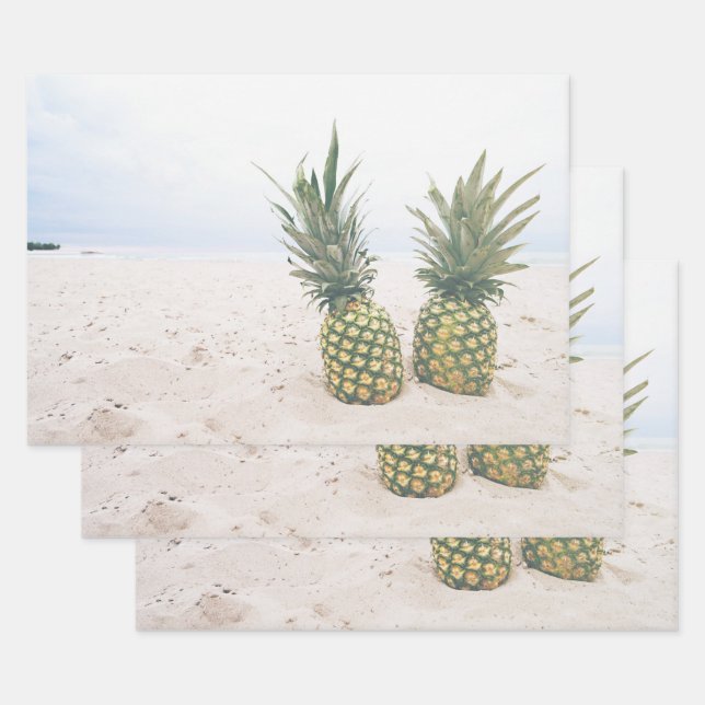 Photo of 2 Pineapples on a Beach Wrapping Paper Sheets (Set)
