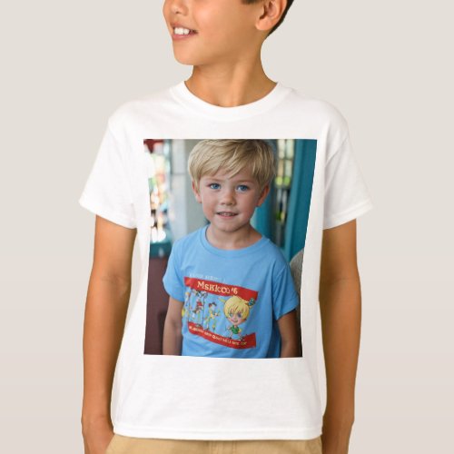 photo of a 6_year_old boy blonde brat obnoxious T_Shirt