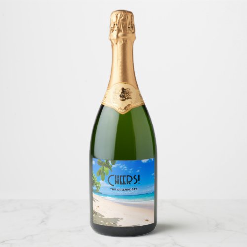 Photo of a Beautiful Sunny Tropical Beach Cheers Sparkling Wine Label