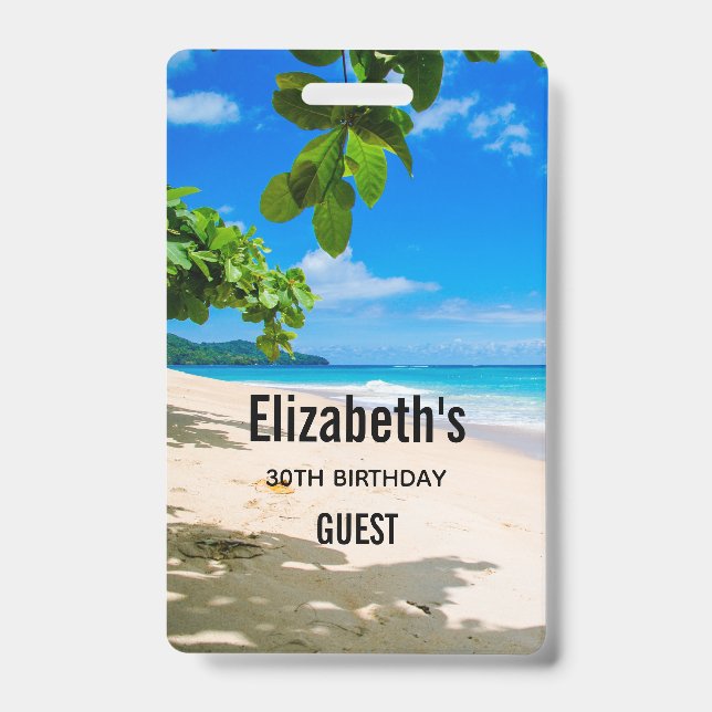 Photo of a Beautiful Sunny Tropical Beach Guest Badge (Front)