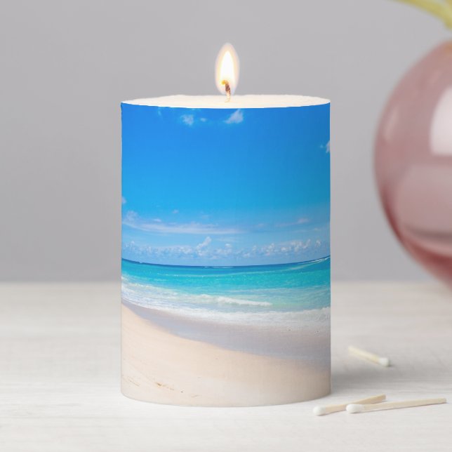 Photo of a Beautiful Sunny Tropical Beach  Pillar Candle (In Situ)