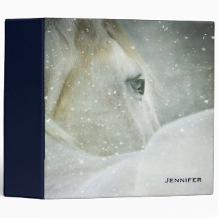 Photo of a Beautiful White Horse in Winter 3 Ring Binder