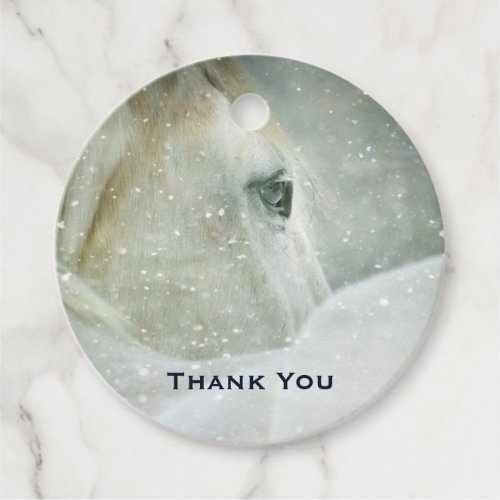 Photo of a Beautiful White Horse in Winter Favor Tags