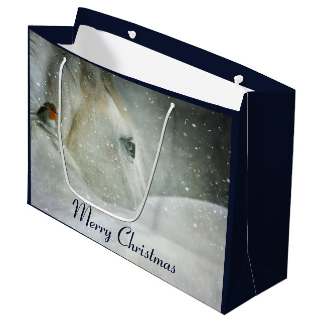 Photo of a Beautiful White Horse in Winter Large Gift Bag (Front Angled)