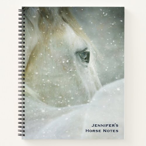 Photo of a Beautiful White Horse in Winter Notebook