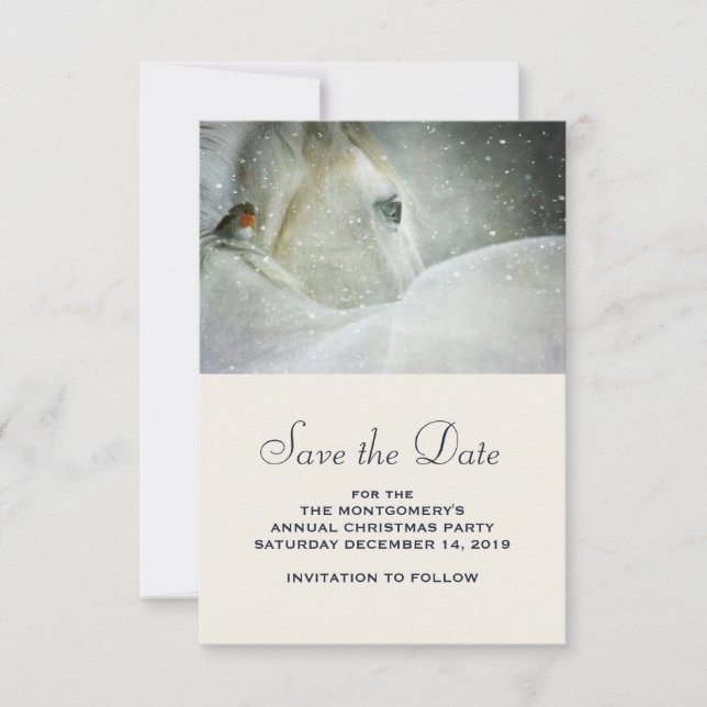 Photo of a Beautiful White Horse in Winter Save The Date (Front)