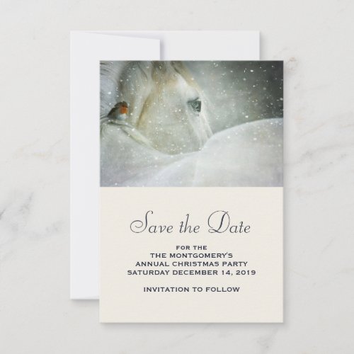 Photo of a Beautiful White Horse in Winter Save The Date