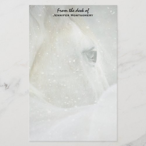 Photo of a Beautiful White Horse in Winter Stationery