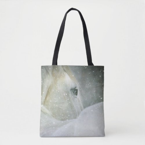 Photo of a Beautiful White Horse in Winter Tote Bag