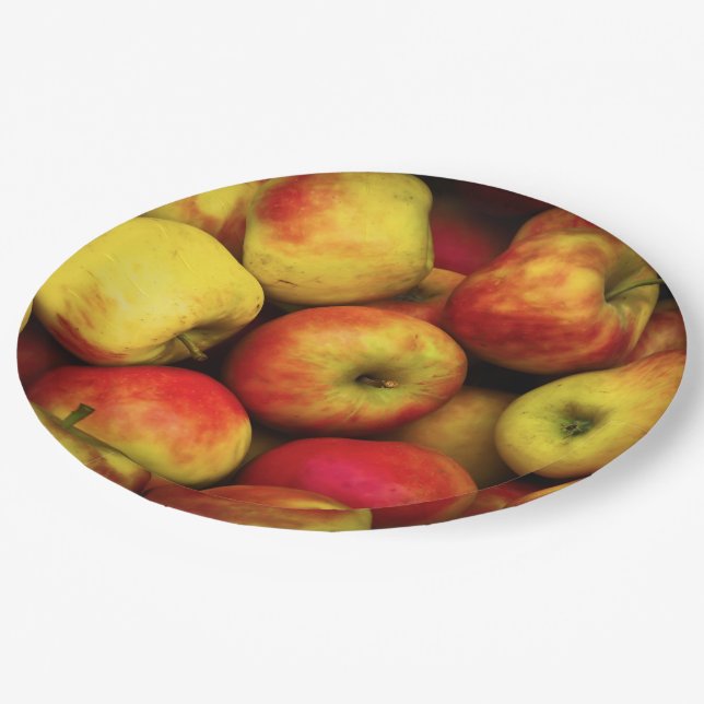 Photo of a Bushel Of Yellow and Red Apples Paper Plates (Angled)