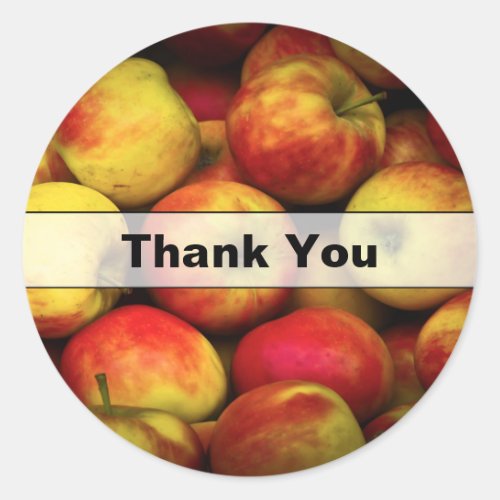 Photo of a Bushel Of Yellow and Red Apples Thanks Classic Round Sticker