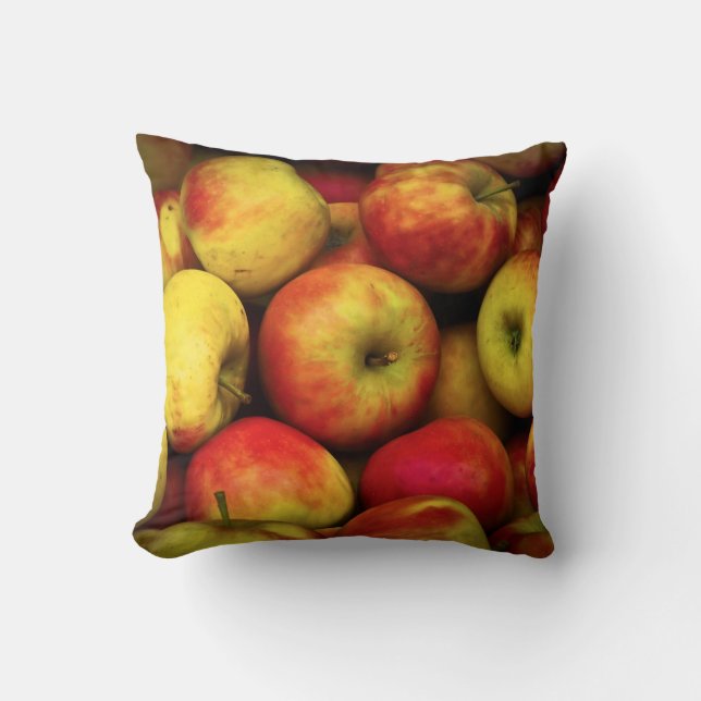 Photo of a Bushel Of Yellow and Red Apples Throw Pillow (Front)