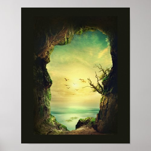 Photo of a Cave overlooking a Tropical Sea Poster
