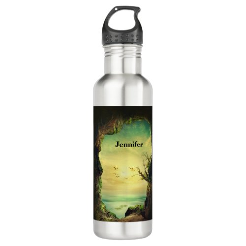 Photo of a Cave overlooking a Tropical Sea Stainless Steel Water Bottle