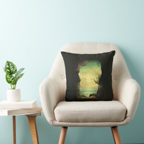 Photo of a Cave overlooking a Tropical Sea Throw Pillow