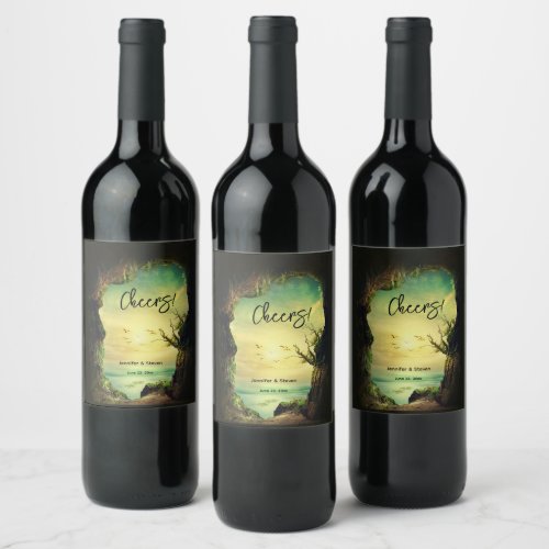 Photo of a Cave overlooking a Tropical Sea Wine Label