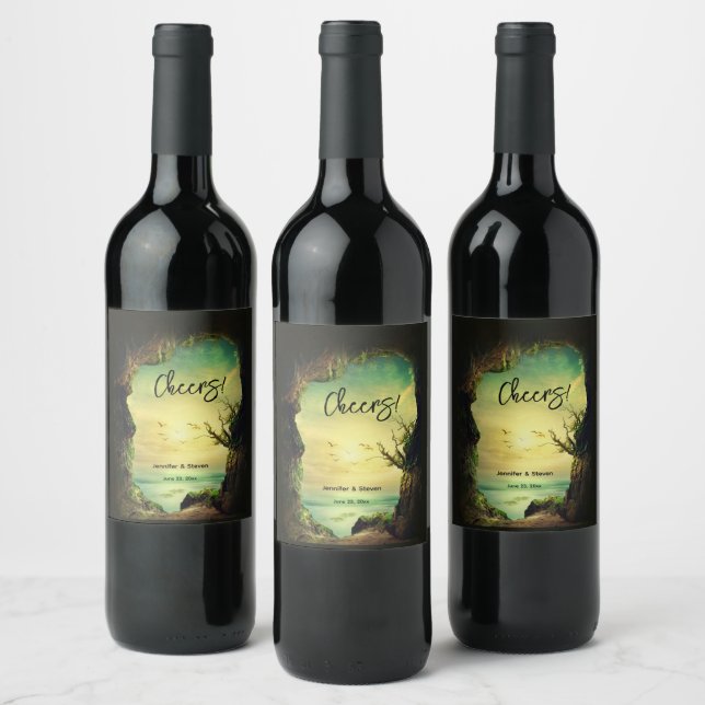 Photo of a Cave overlooking a Tropical Sea Wine Label (Bottles)