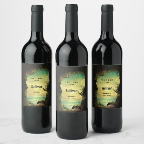 Photo of a Cave overlooking the Ocean Wine Making Wine Label