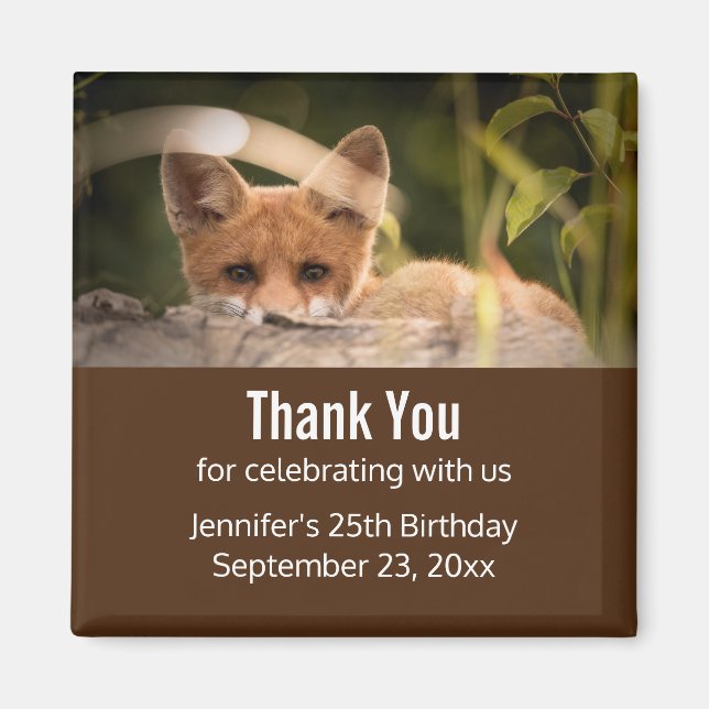 Photo of a Cute Little Orange Fox Birthday Favor Magnet (Front)