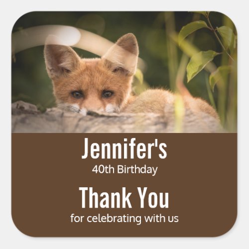 Photo of a Cute Little Orange Fox Birthday Favor Square Sticker