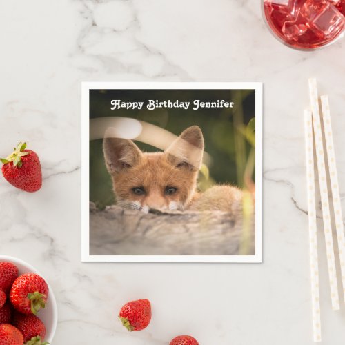 Photo of a Cute Little Orange Fox Birthday Napkins