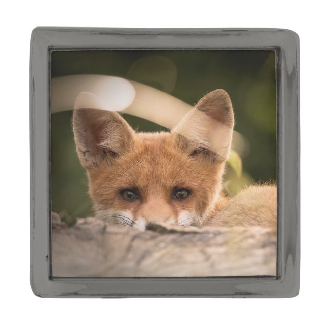 Photo of a Cute Little Orange Fox Gunmetal Finish Lapel Pin (Front)