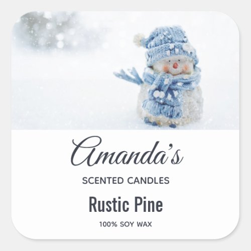 Photo of a Cute Snowman in Winter _ Candle Biz Square Sticker