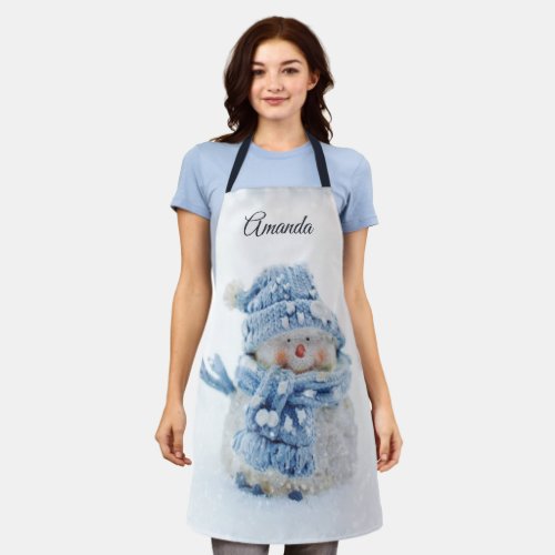 Photo of a Cute Snowman in Winter _ Christmas Apron