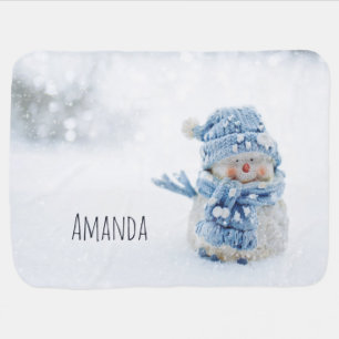 Photo of a Cute Snowman in Winter - Christmas Baby Blanket