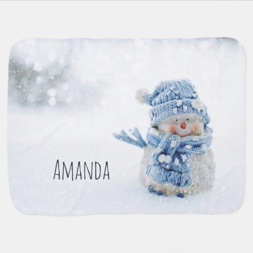 Photo of a Cute Snowman in Winter _ Christmas Baby Blanket