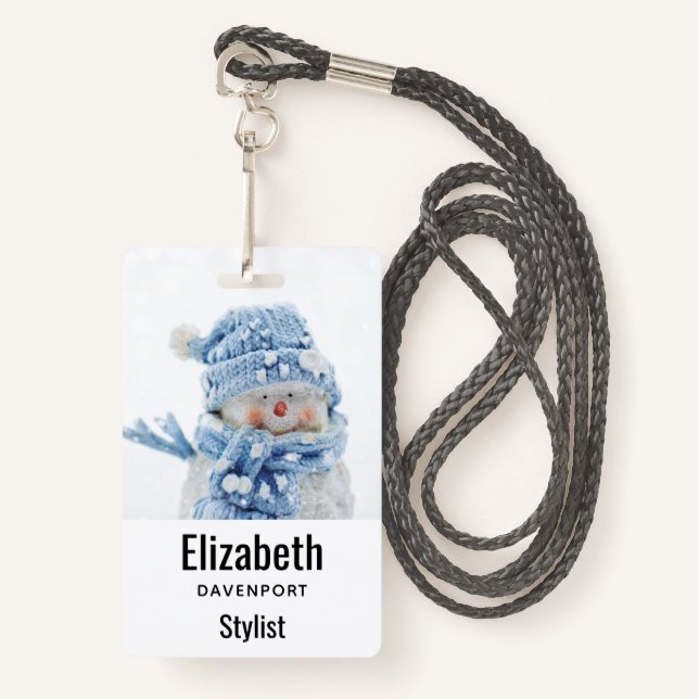 Photo of a Cute Snowman in Winter - Christmas Badge (Front with Lanyard)