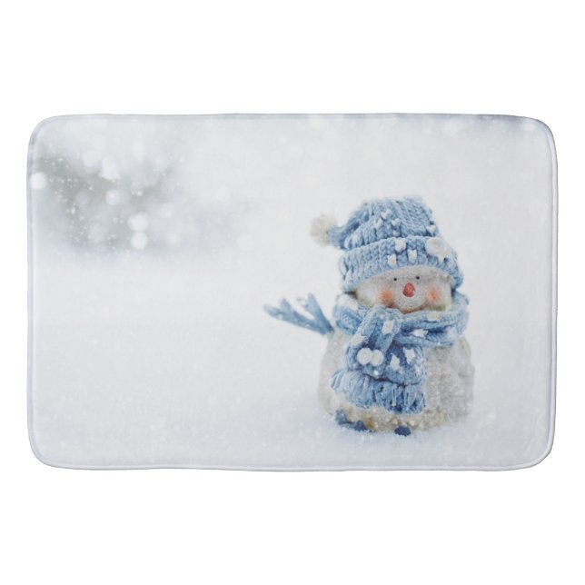 Photo of a Cute Snowman in Winter - Christmas Bath Mat (Front)