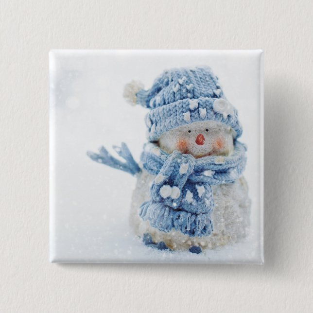 Photo of a Cute Snowman in Winter - Christmas Button (Front)