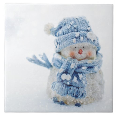  Photo of a Cute Snowman in Winter _ Christmas Ceramic Tile