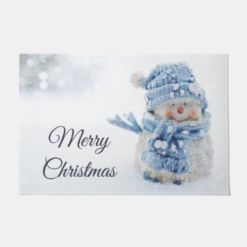 Photo of a Cute Snowman in Winter _ Christmas Doormat