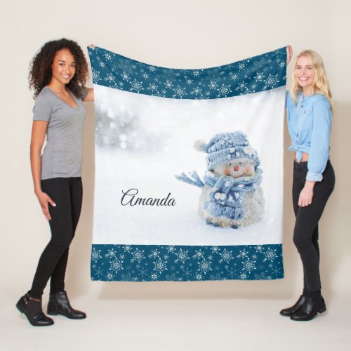 Photo of a Cute Snowman in Winter _ Christmas Fleece Blanket