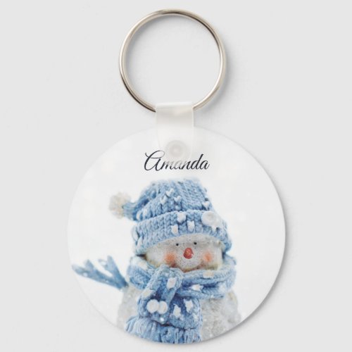 Photo of a Cute Snowman in Winter _ Christmas Keychain