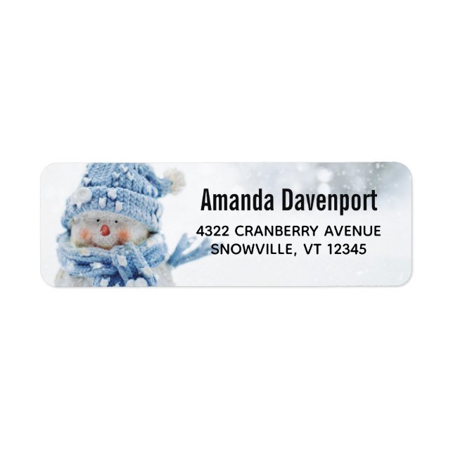 Photo of a Cute Snowman in Winter - Christmas Label (Front)