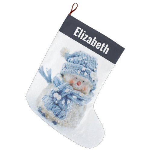 Photo of a Cute Snowman in Winter _ Christmas Large Christmas Stocking
