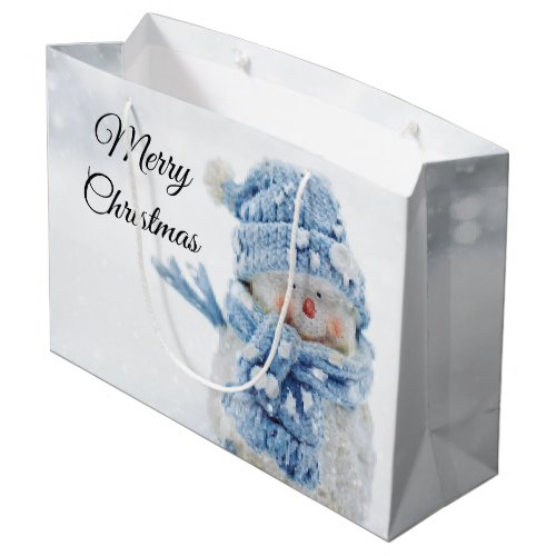  Photo of a Cute Snowman in Winter _ Christmas Large Gift Bag