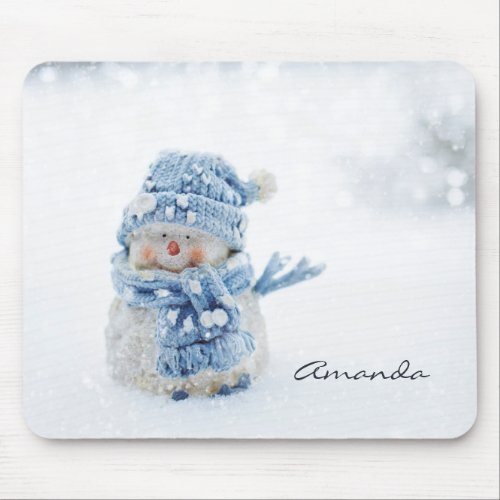 Photo of a Cute Snowman in Winter _ Christmas Mouse Pad